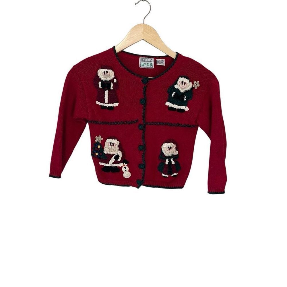 Vintage 90’s Christmas Santa Christmas sweater Belle pointe kids 5/6 - Picture 2 of 4